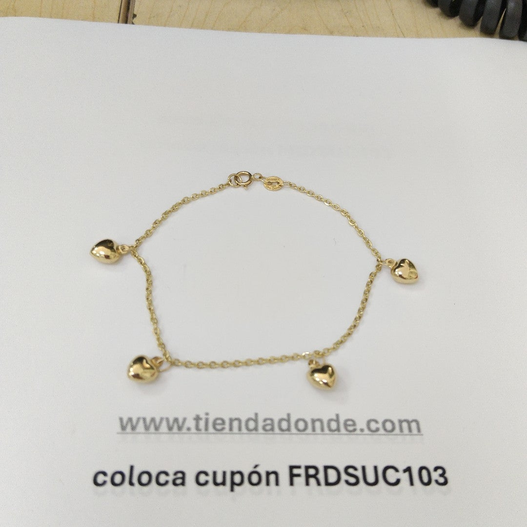 PULSERA ESP CON FIG CORAZONES 14K 18 CM 1.8 GR (NUEVO)