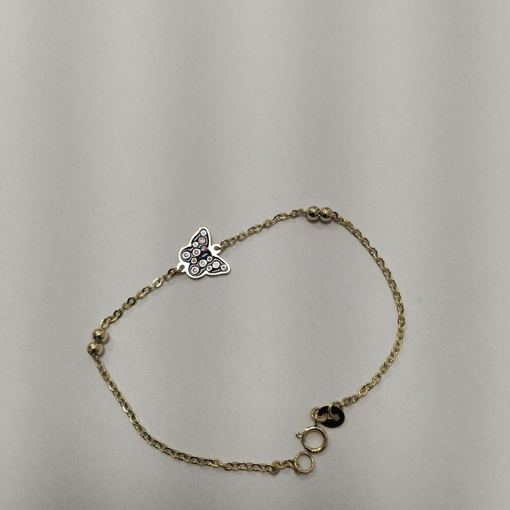 PULSERA TEJIDO ESPECIAL MARIPOSA CON ESMALTE 14K 18 CM 1.9 GR (NUEVO)