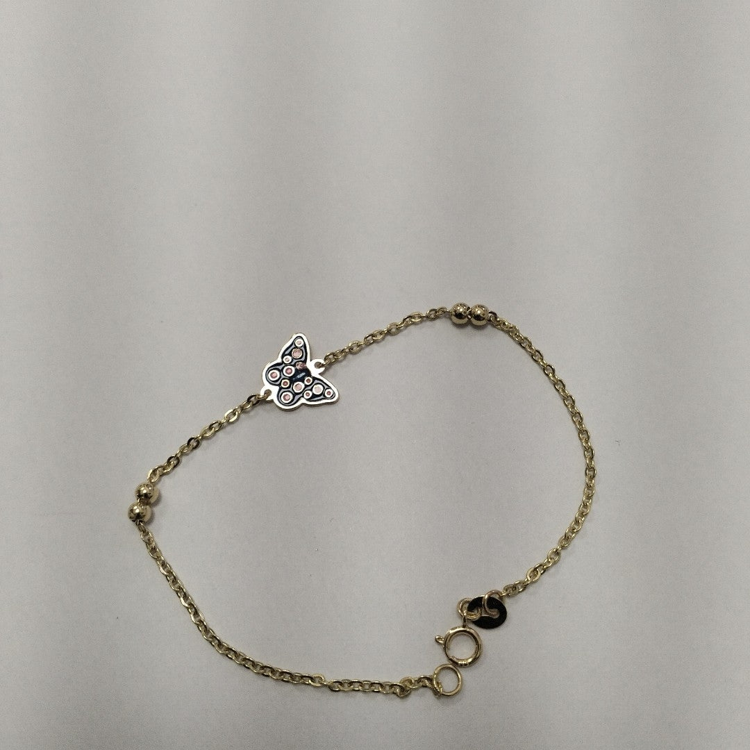 PULSERA TEJIDO ESPECIAL MARIPOSA CON ESMALTE 14K 18 CM 1.9 GR (NUEVO)