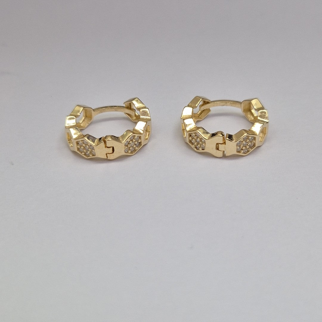 ARETES HUGGIES HEXAGONALES C CIRCONIAS 14K 2.7 GR (NUEVO)