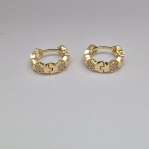 ARETES HUGGIES HEXAGONALES C CIRCONIAS 14K 2.7 GR (NUEVO)