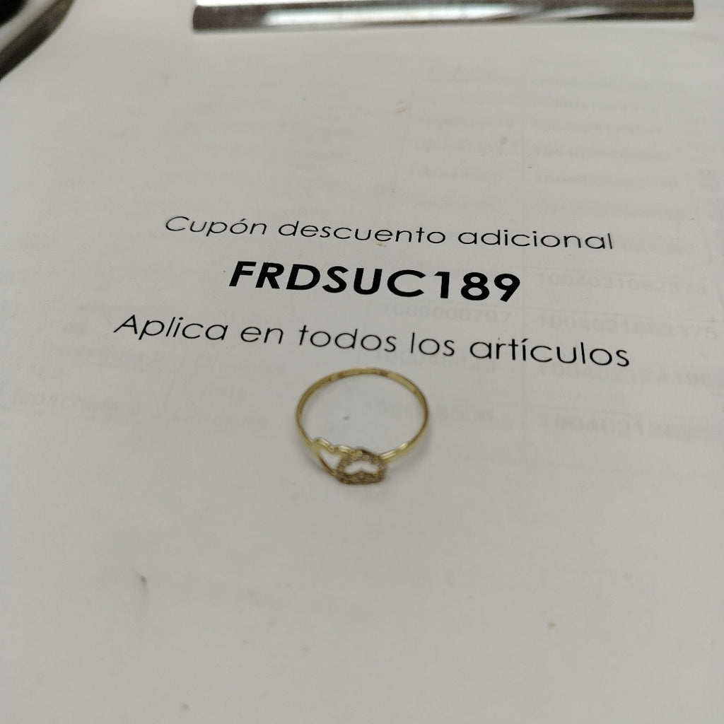 ANILLO ANILLITO CORAZONES UNIDOS C CIRCONIAS 14K 8 TALLA 0.9 GR (NUEVO)