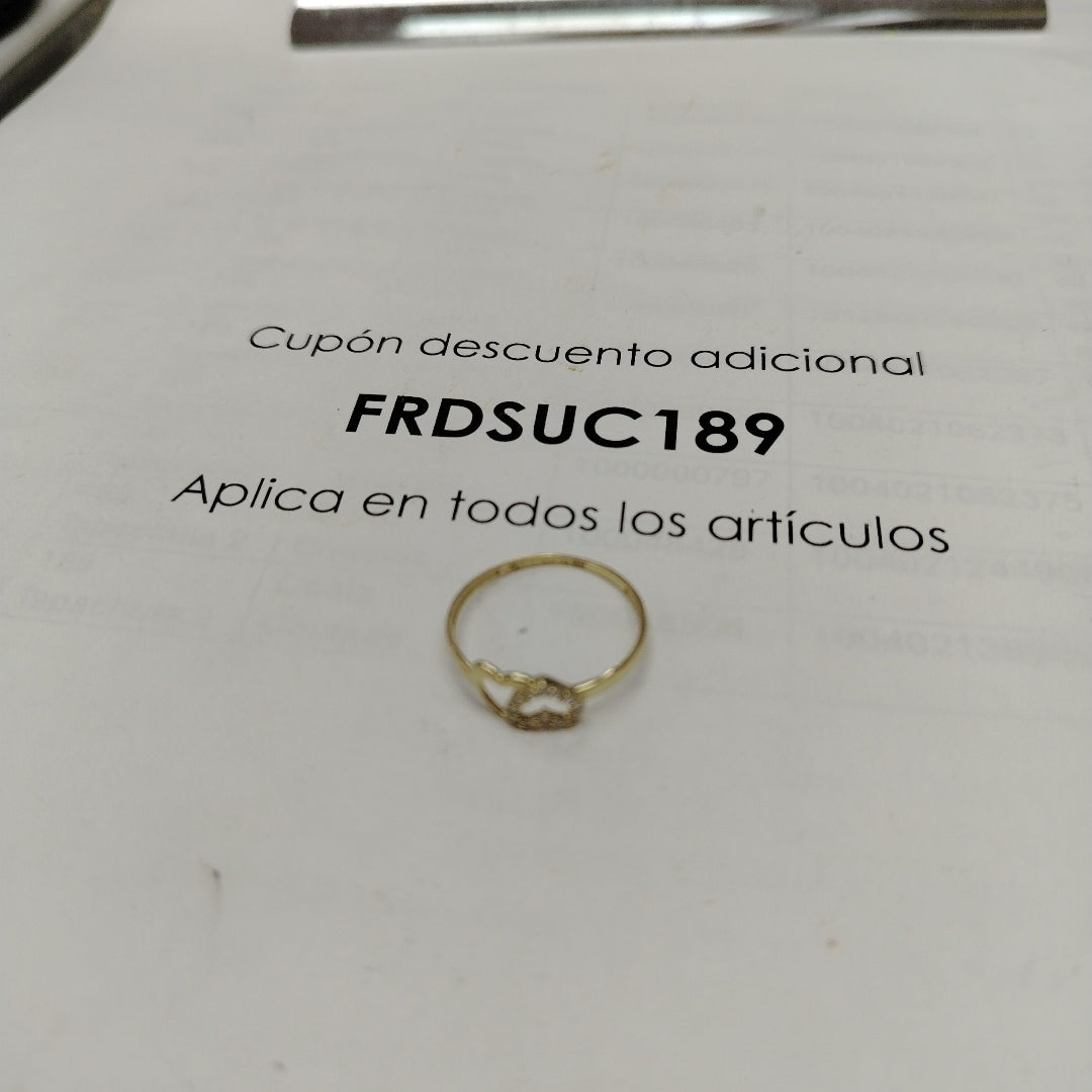ANILLO ANILLITO CORAZONES UNIDOS C CIRCONIAS 14K 8 TALLA 0.9 GR (NUEVO)
