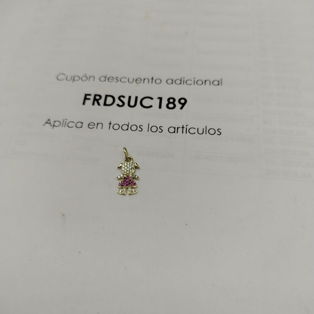 DIJE NIÑA CON CIRCONIAS Y PIEDRAS DE COLOR 10K 1.1 GR (NUEVO)