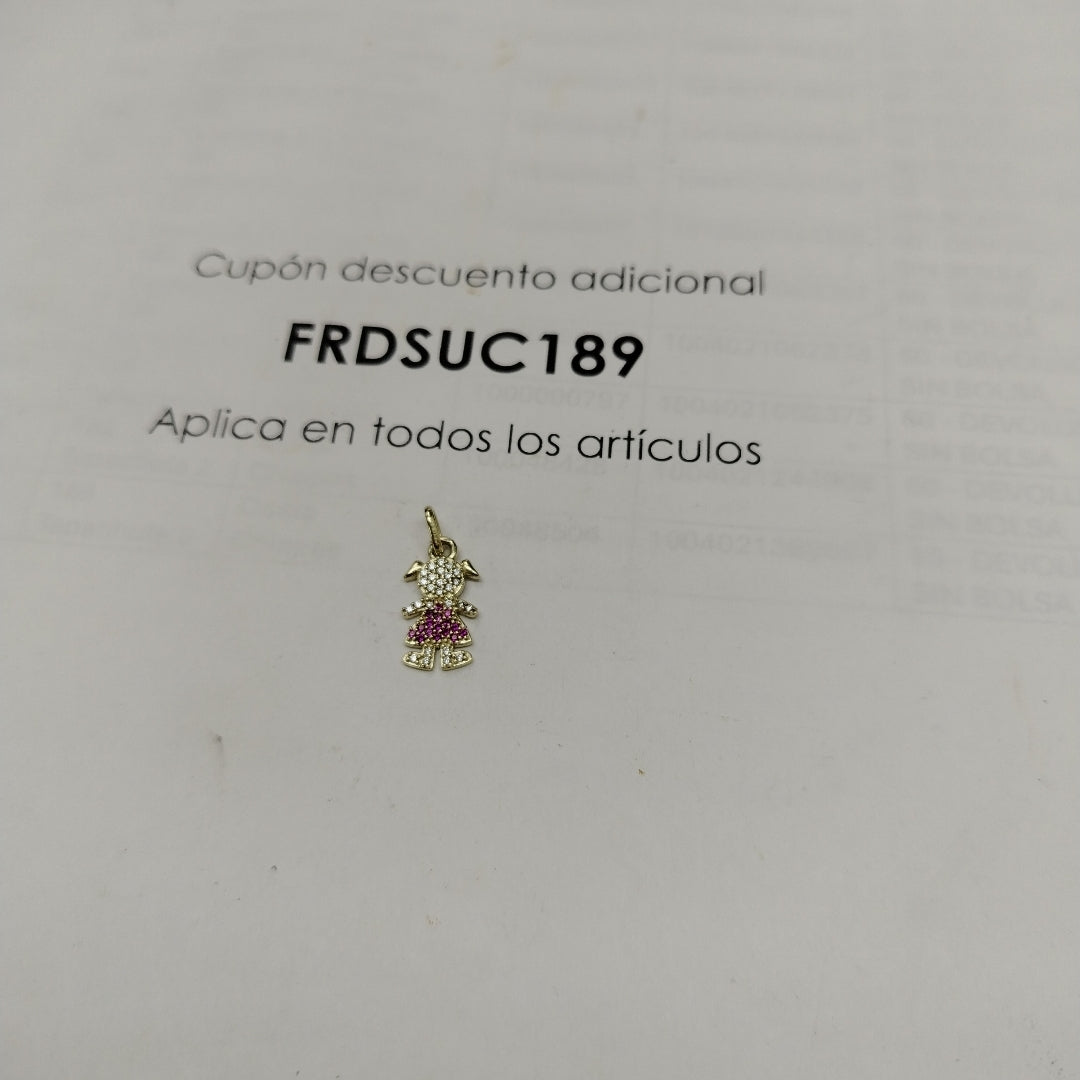 DIJE NIÑA CON CIRCONIAS Y PIEDRAS DE COLOR 10K 1.1 GR (NUEVO)