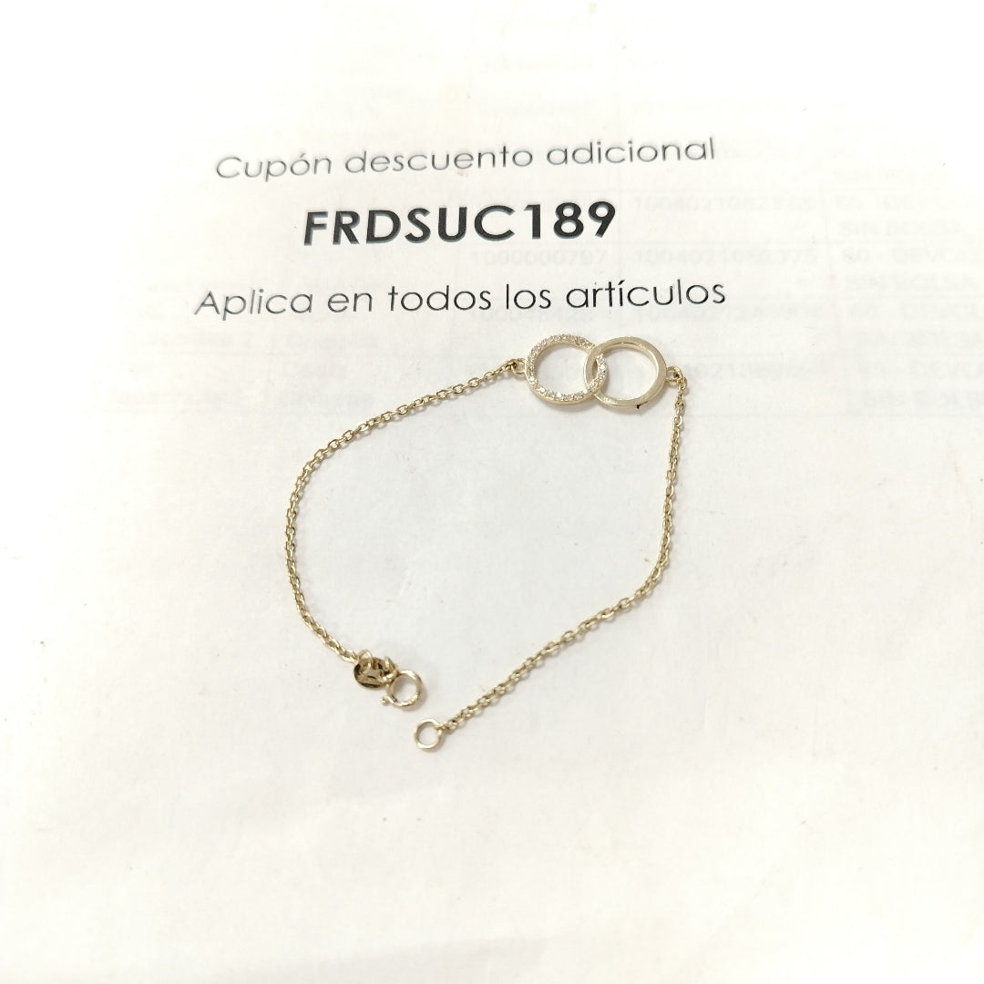 PULSERA TEJIDO ESPECIAL FIG AROS UNIDOS C CIRCS 14K 18 CM 2 GR (NUEVO)