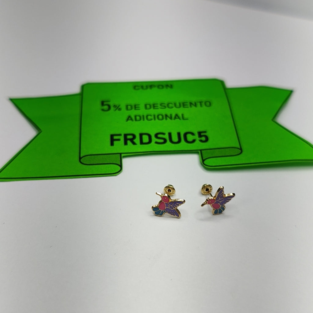 BROQUELES BROQUEL FIG COLIBRI ESMALTE ROSA 14K 0.2138 GR (NUEVO)