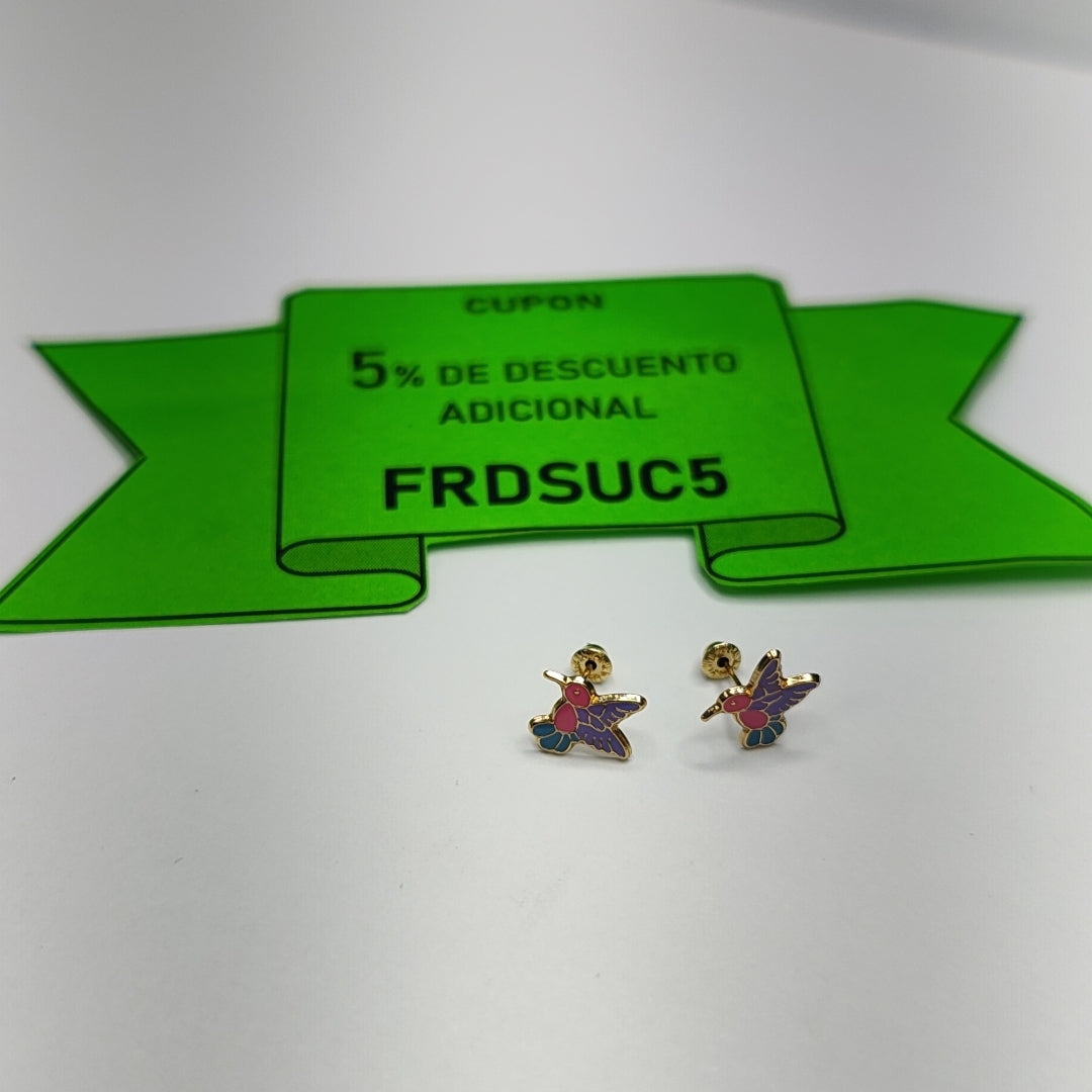 BROQUELES BROQUEL FIG COLIBRI ESMALTE ROSA 14K 0.2138 GR (NUEVO)