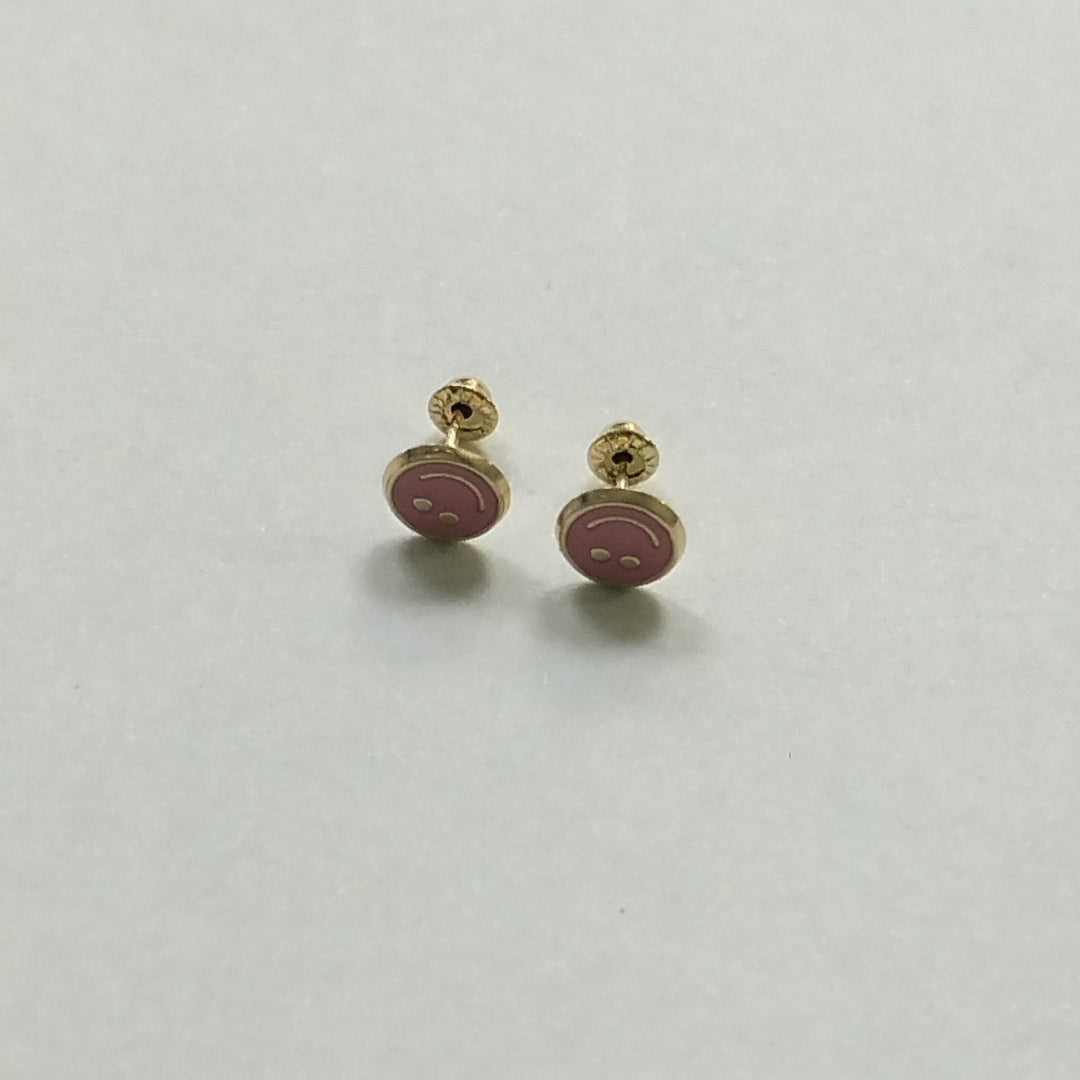 BROQUELES BROQUEL FIG SONRISA ESMALTE ROSA 14K 0.1696 GR (NUEVO)