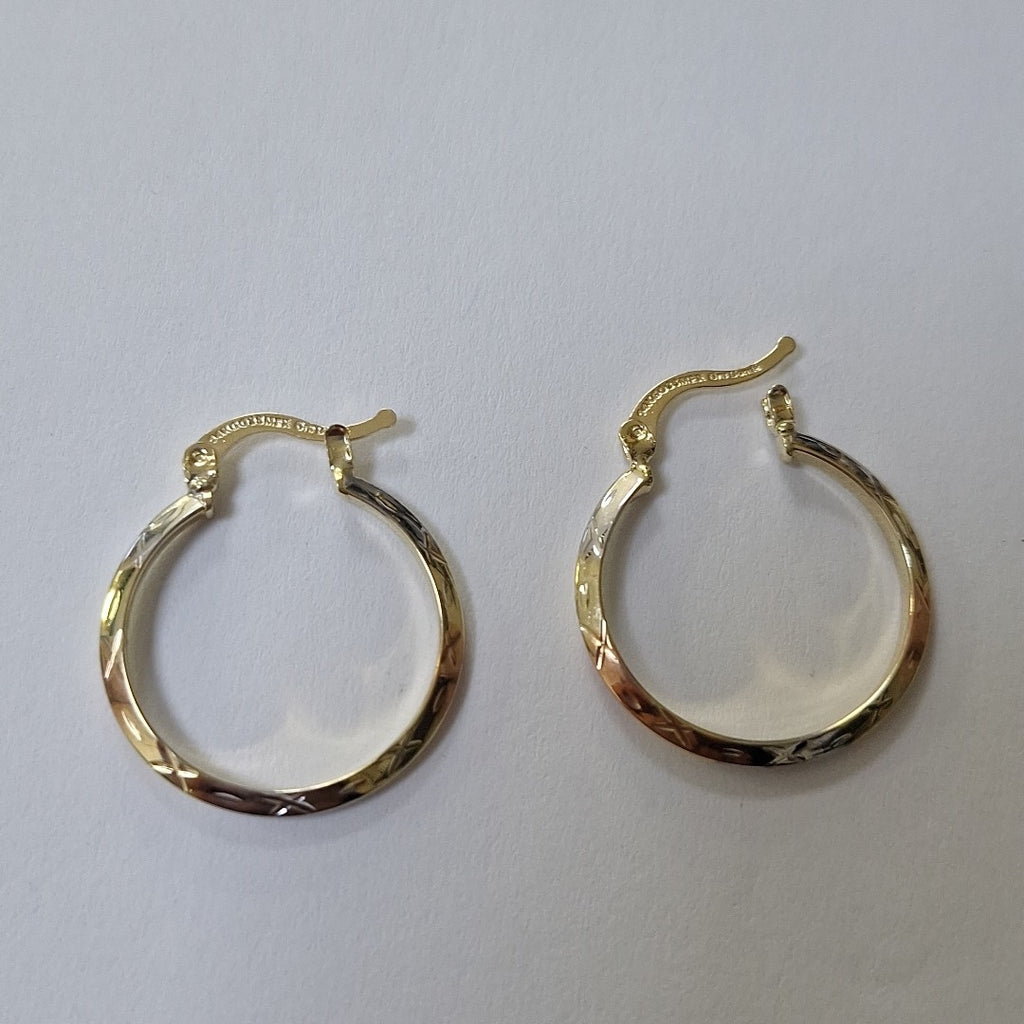 ARETES TEJIDO ARRACADAS BISELADAS COMBINADAS 14K 1.4 GR (NUEVO)
