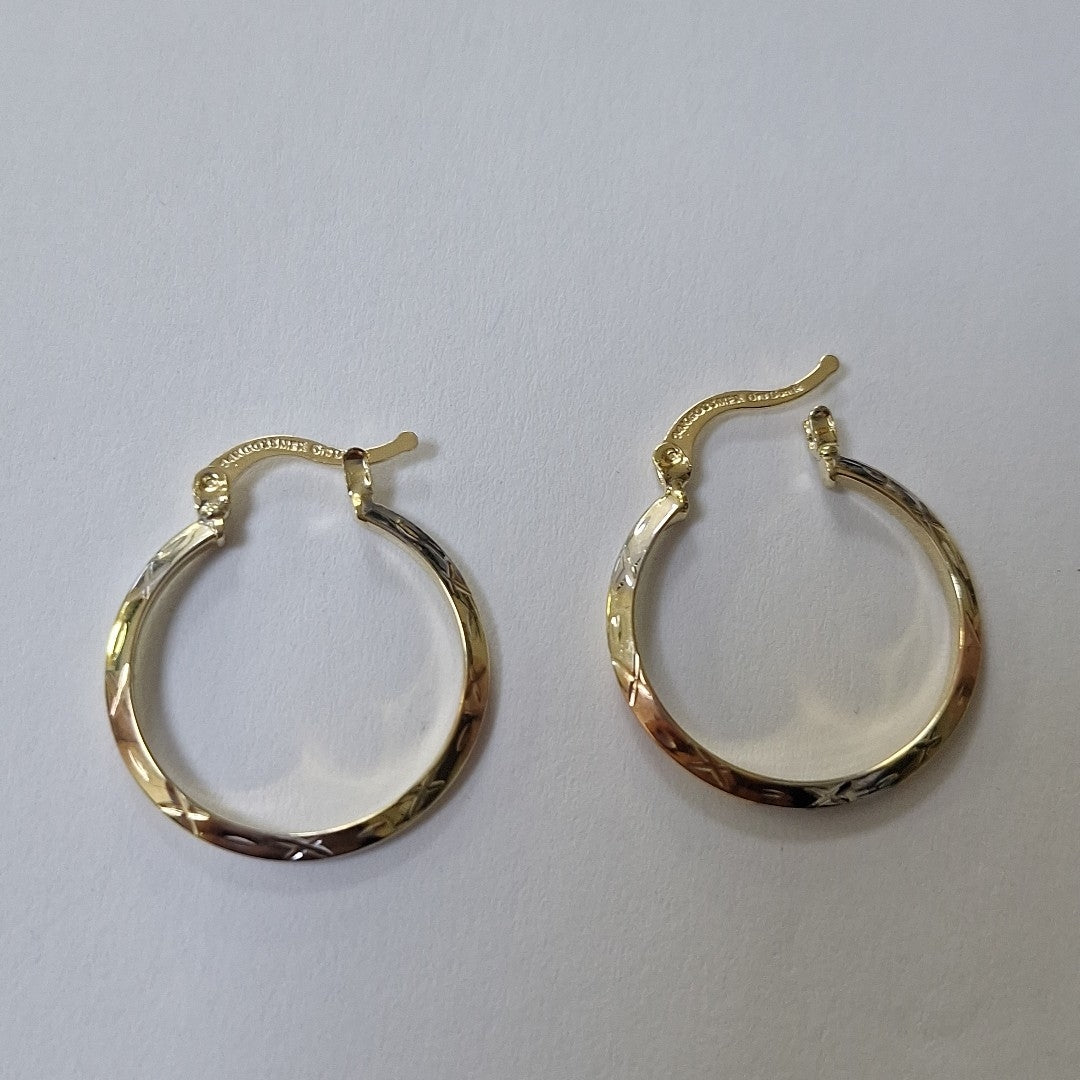ARETES TEJIDO ARRACADAS BISELADAS COMBINADAS 14K 1.4 GR (NUEVO)