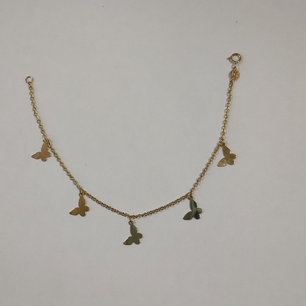 PULSERA ESPECIAL CON MARIPOSAS 14K 18 CM 2.1 GR (NUEVO)