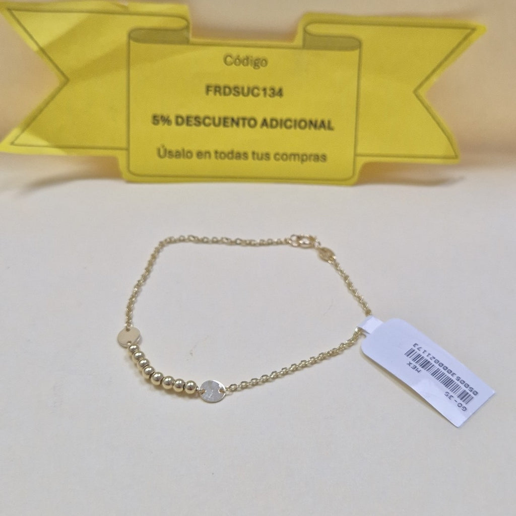 PULSERA TEJIDO ESPECIAL CON BOLITAS 14K 18 CM 1.8 GR (NUEVO)