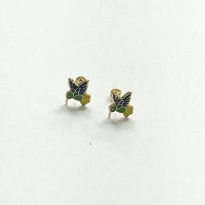 BROQUELES BROQUEL FIG COLIBRI ESMALTE VERDE 14K 0.2138 GR (NUEVO)