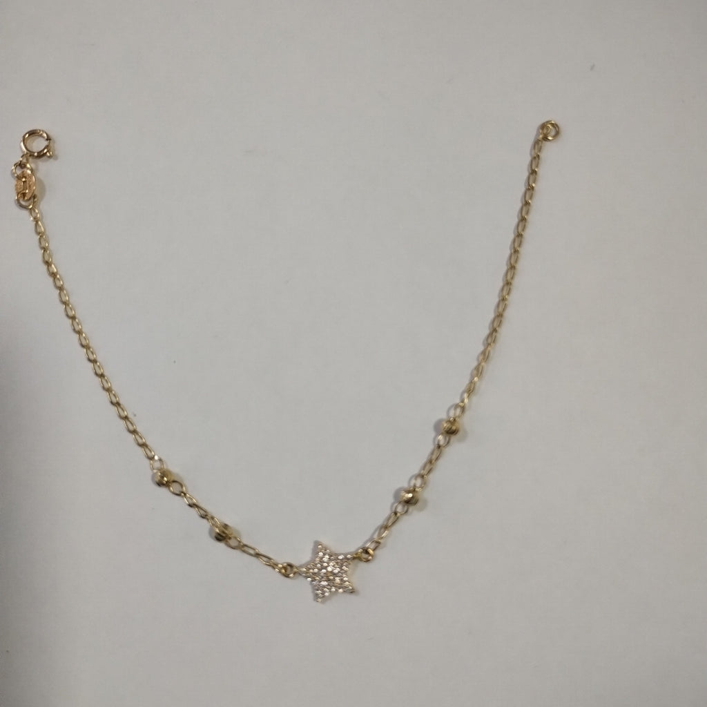 PULSERA ESPECIAL CON ESTRELLA Y CIRCONIAS 14K 18 CM 1.4 GR (NUEVO)