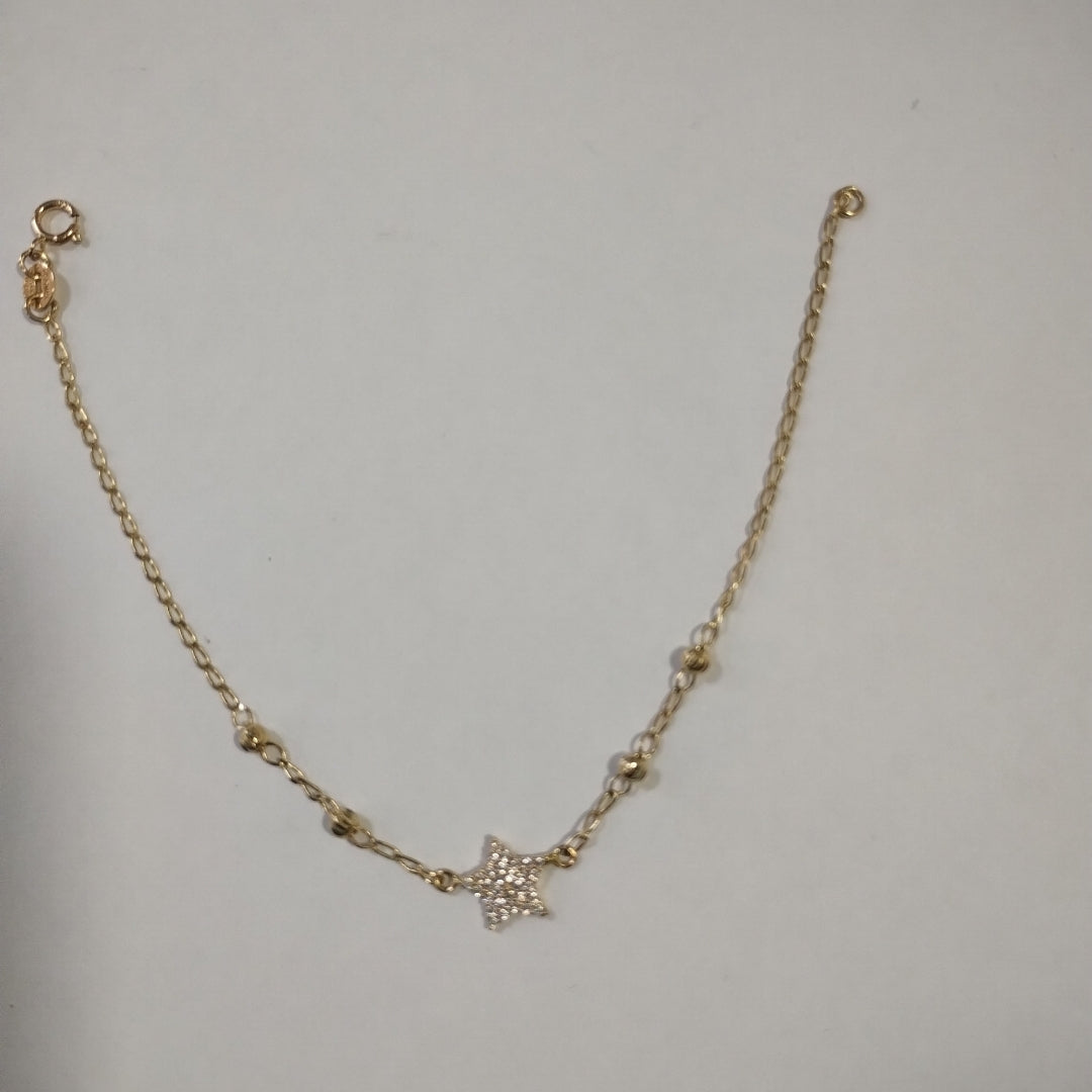 PULSERA ESPECIAL CON ESTRELLA Y CIRCONIAS 14K 18 CM 1.4 GR (NUEVO)