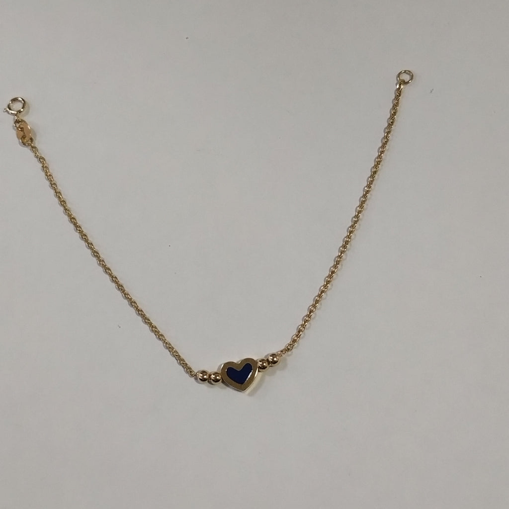 PULSERA TEJIDO ESPECIAL CON FIGURA CORAZON CON ESMALTE AZUL 14K 18 CM 2 GR (NUEVO)