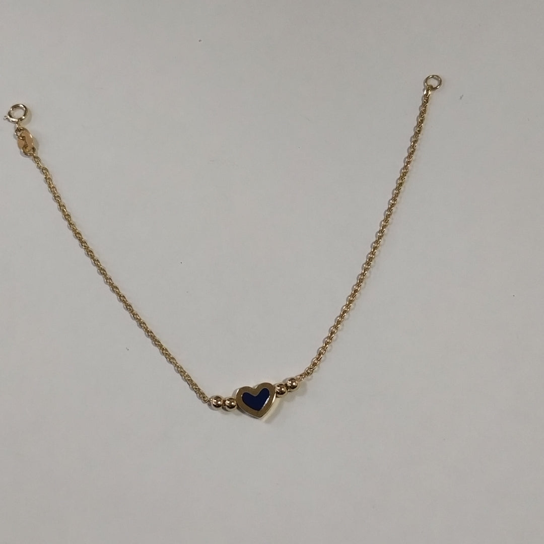 PULSERA TEJIDO ESPECIAL CON FIGURA CORAZON CON ESMALTE AZUL 14K 18 CM 2 GR (NUEVO)