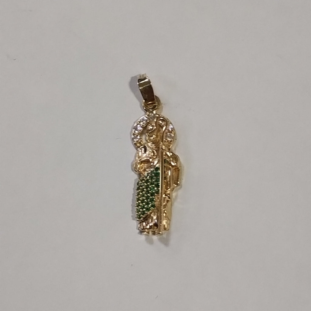 DIJE SAN JUDAS CON PIEDRAS DE COLOR 14K 1.6 GR (NUEVO)
