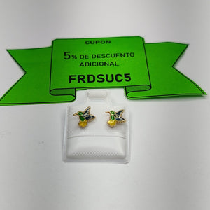 BROQUELES BROQUEL FIG COLIBRI ESMALTE VERDE 14K 0.2138 GR (NUEVO)