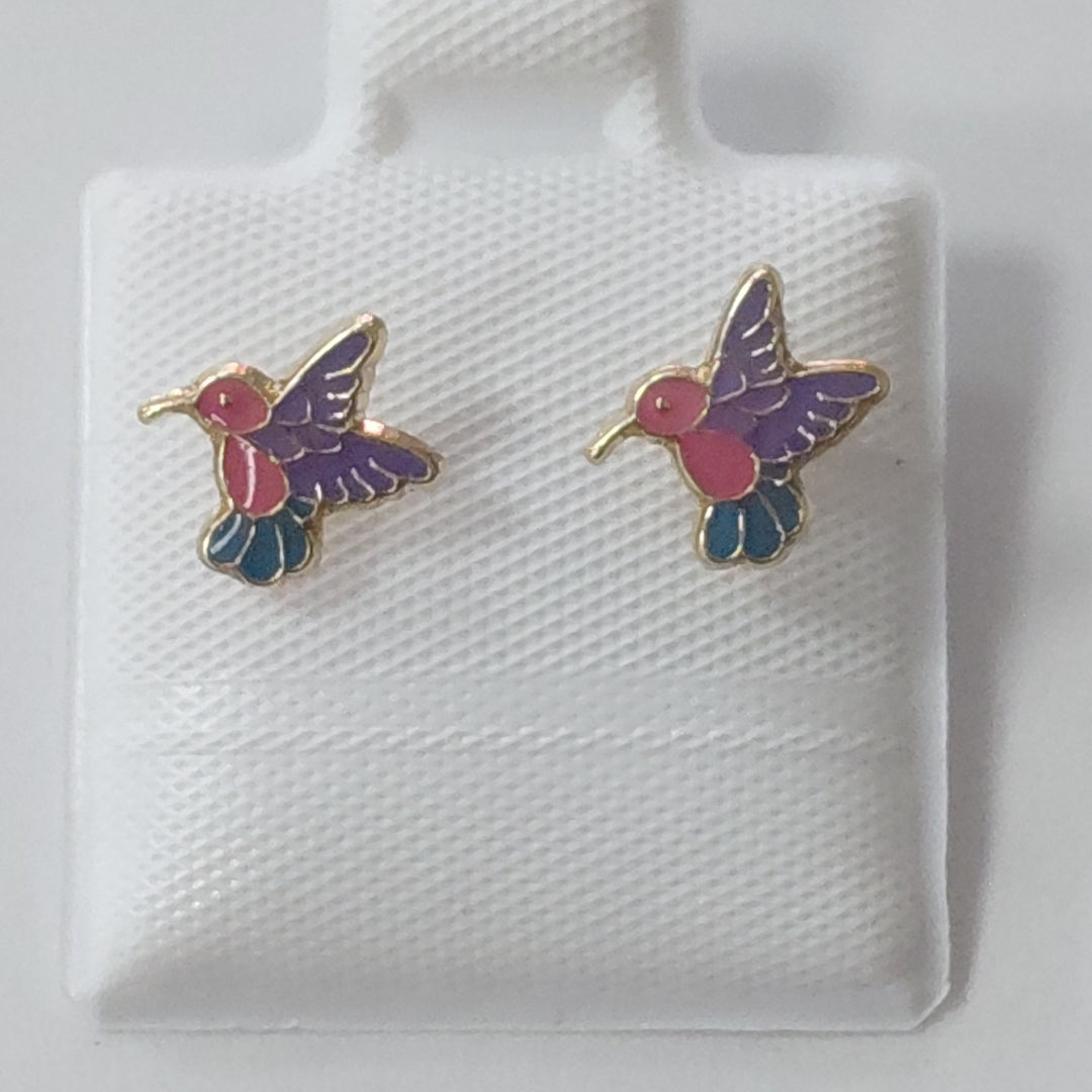 BROQUELES BROQUEL FIG COLIBRI ESMALTE ROSA 14K 0.2138 GR (NUEVO)