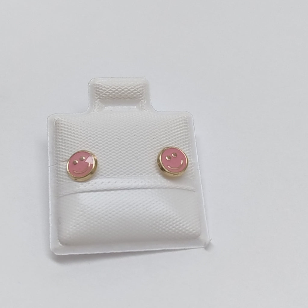 BROQUELES BROQUEL FIG SONRISA ESMALTE ROSA 14K 0.1696 GR (NUEVO)