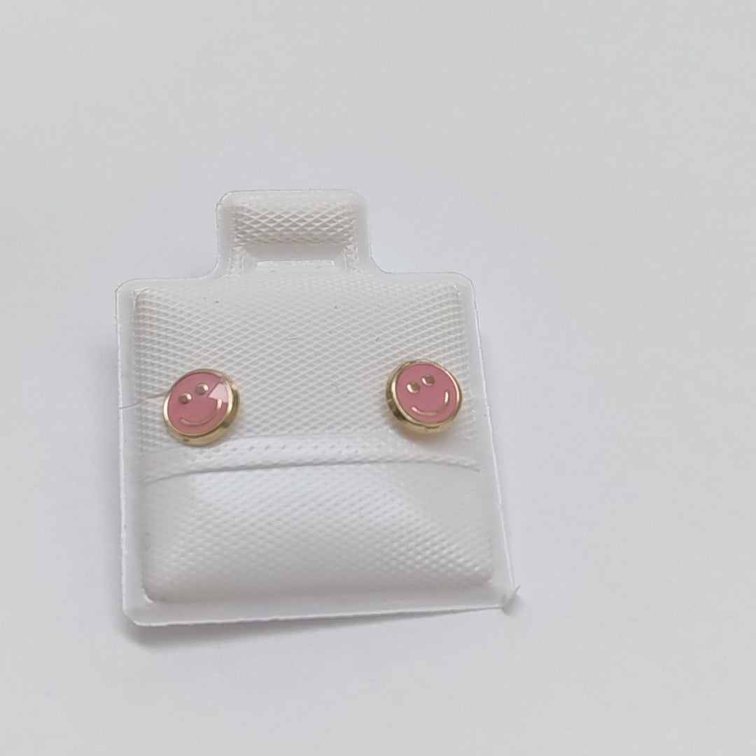 BROQUELES BROQUEL FIG SONRISA ESMALTE ROSA 14K 0.1696 GR (NUEVO)