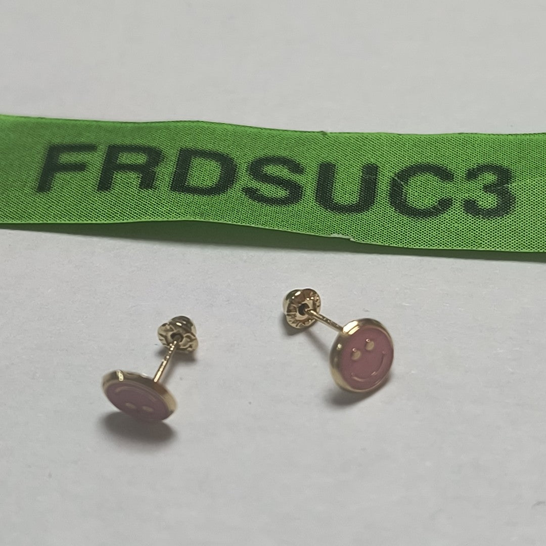 BROQUELES BROQUEL FIG SONRISA ESMALTE ROSA 14K 0.1696 GR (NUEVO)
