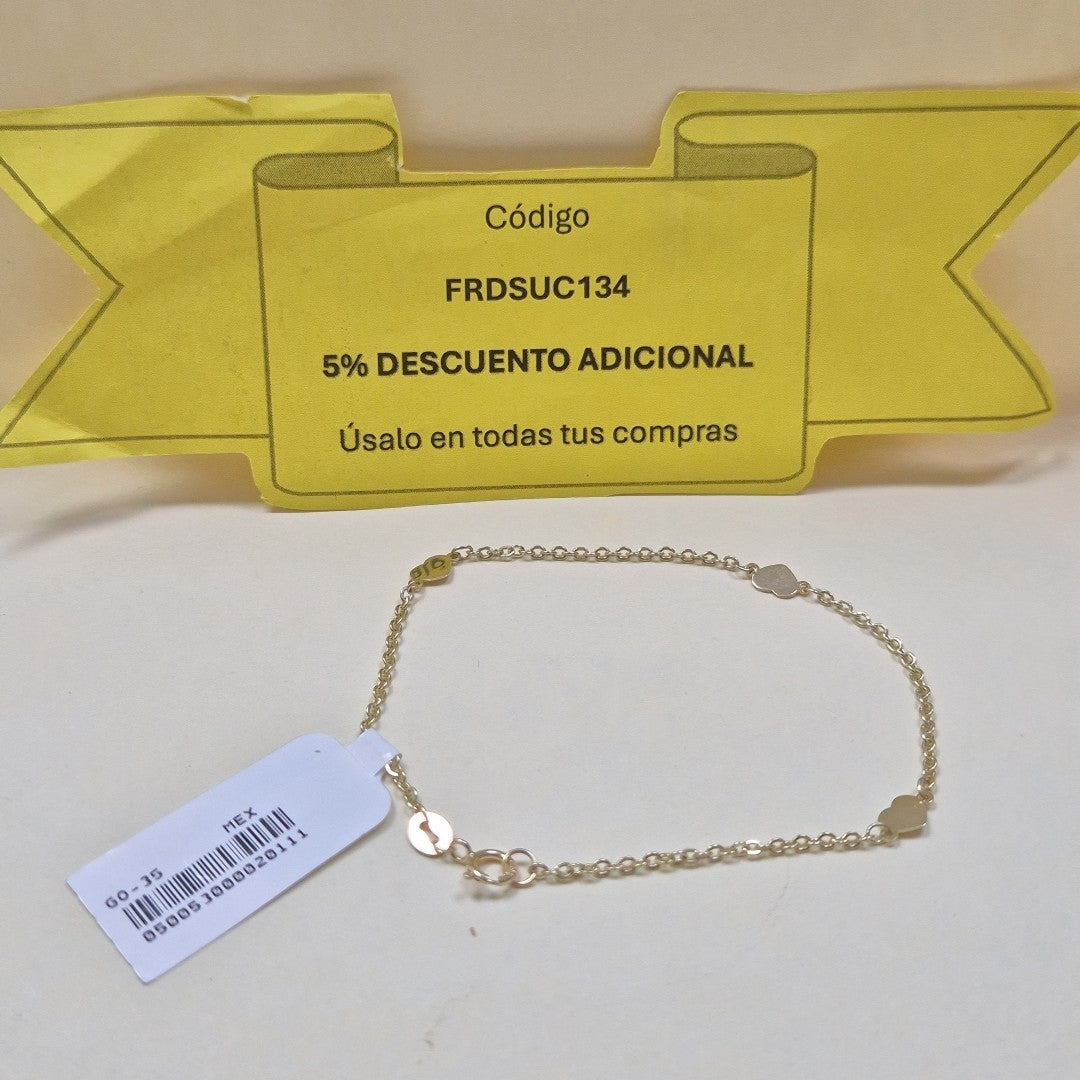 PULSERA TEJIDO ESPECIAL FIG CORAZONES 14K 18 CM 1.3 GR (NUEVO)