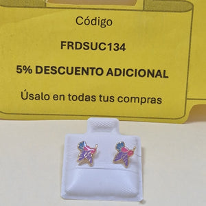 BROQUELES BROQUEL FIG COLIBRI ESMALTE ROSA 14K 0.2138 GR (NUEVO)