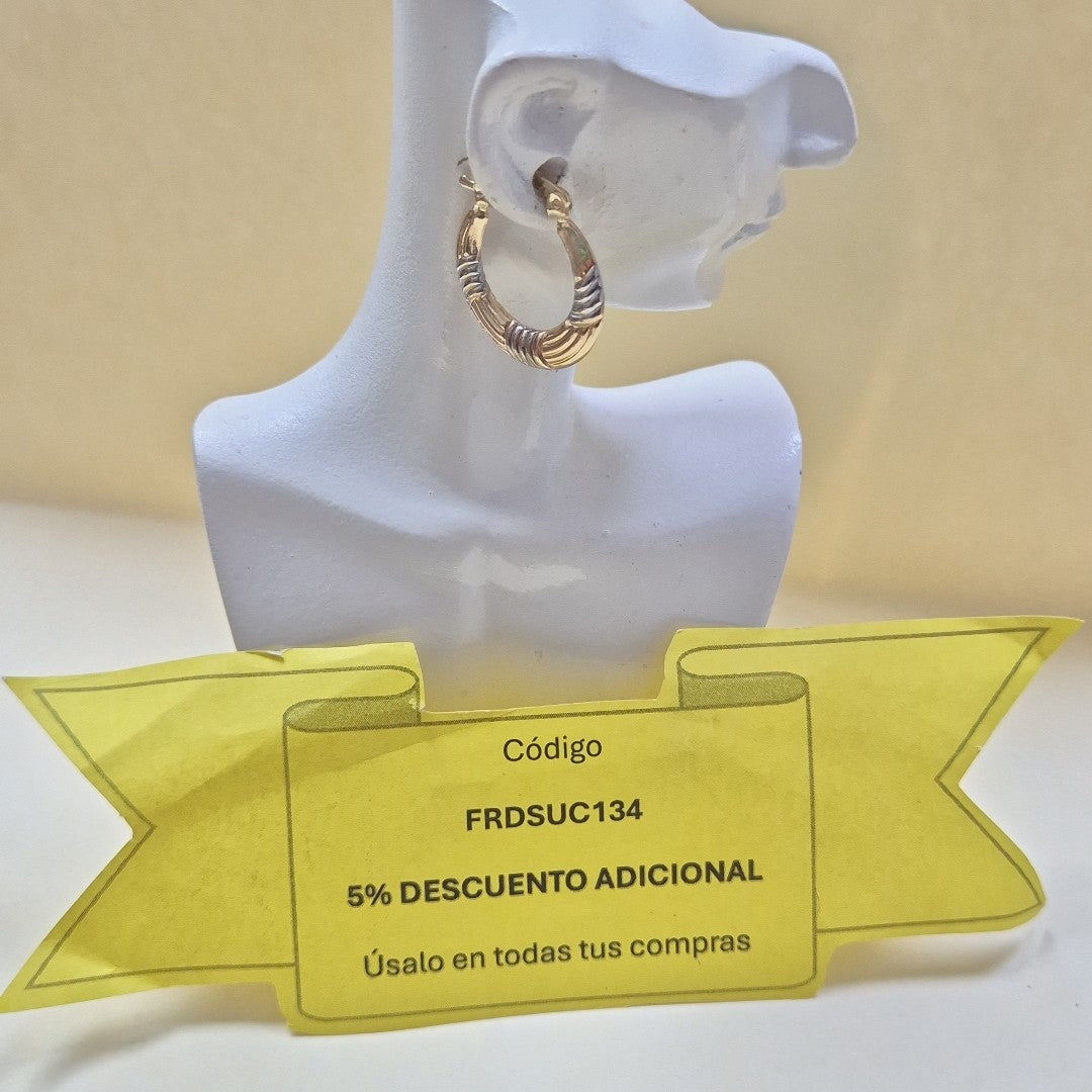 ARETES TEJIDO ARRACADAS COMBINADAS HUECAS 14K 1.9 GR (NUEVO)