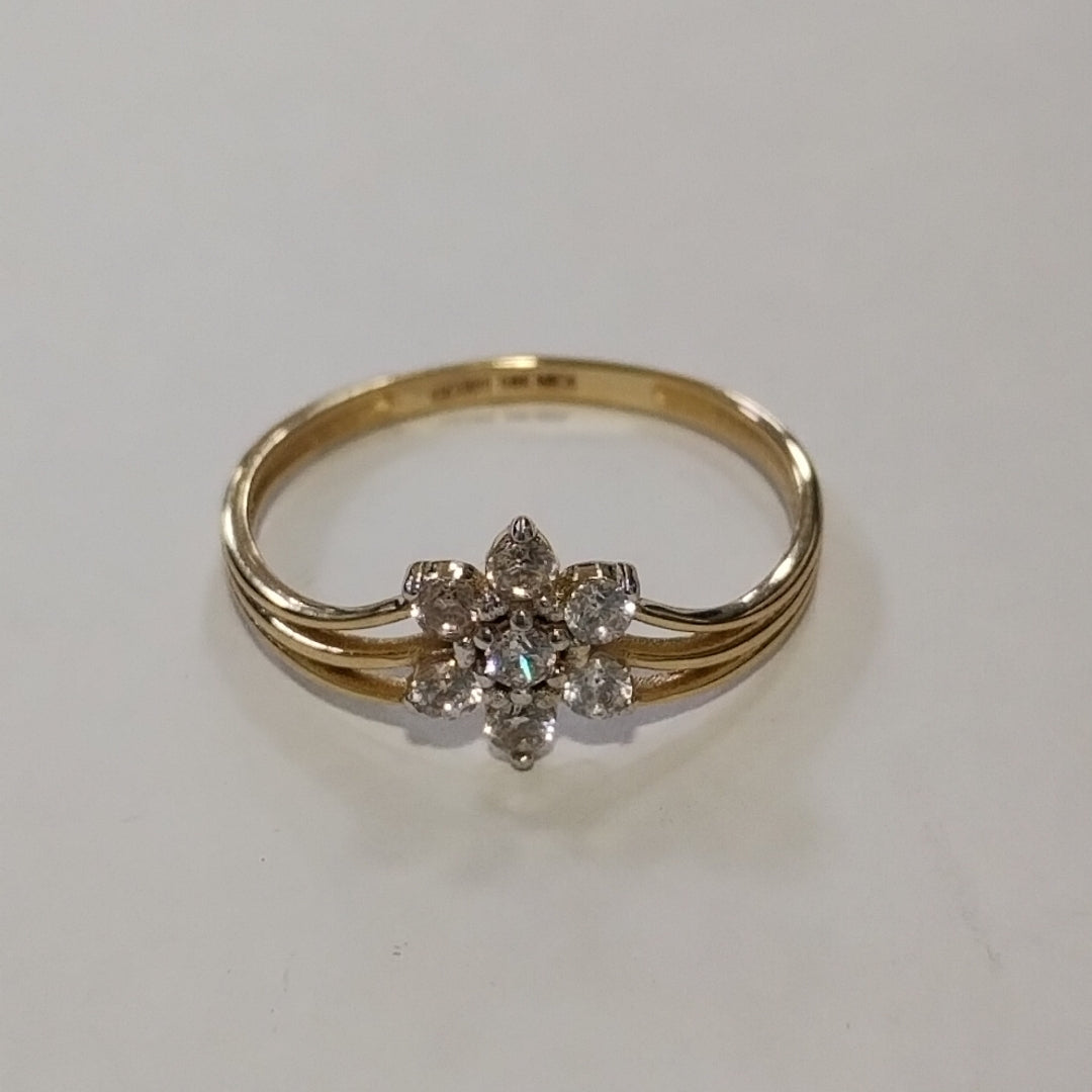 ANILLO ANILLITO FLOR C CIRCONIAS 14K 7 TALLA 1.4 GR (NUEVO)