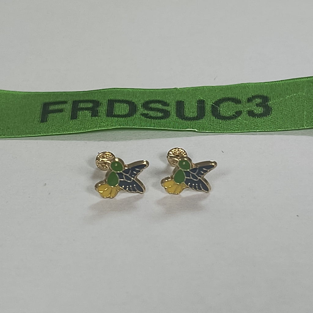 BROQUELES BROQUEL FIG COLIBRI ESMALTE VERDE 14K 0.2138 GR (NUEVO)