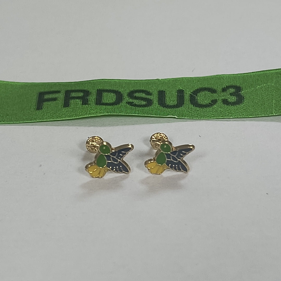 BROQUELES BROQUEL FIG COLIBRI ESMALTE VERDE 14K 0.2138 GR (NUEVO)