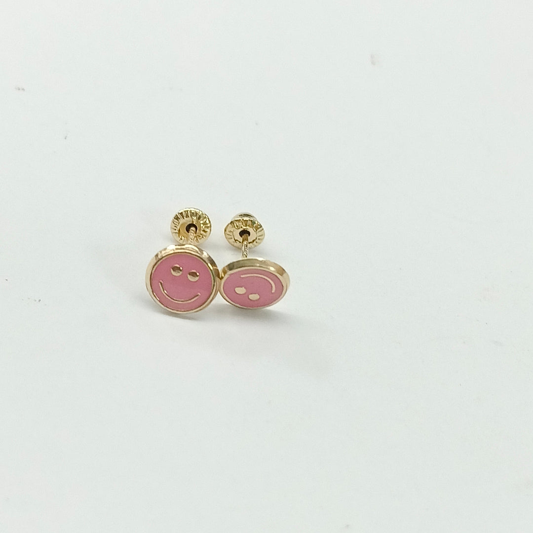BROQUELES BROQUEL FIG SONRISA ESMALTE ROSA 14K 0.1696 GR (NUEVO)