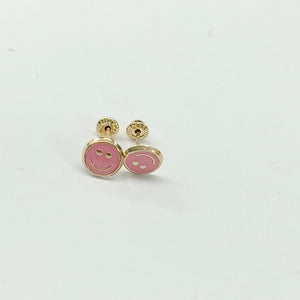 BROQUELES BROQUEL FIG SONRISA ESMALTE ROSA 14K 0.1696 GR (NUEVO)