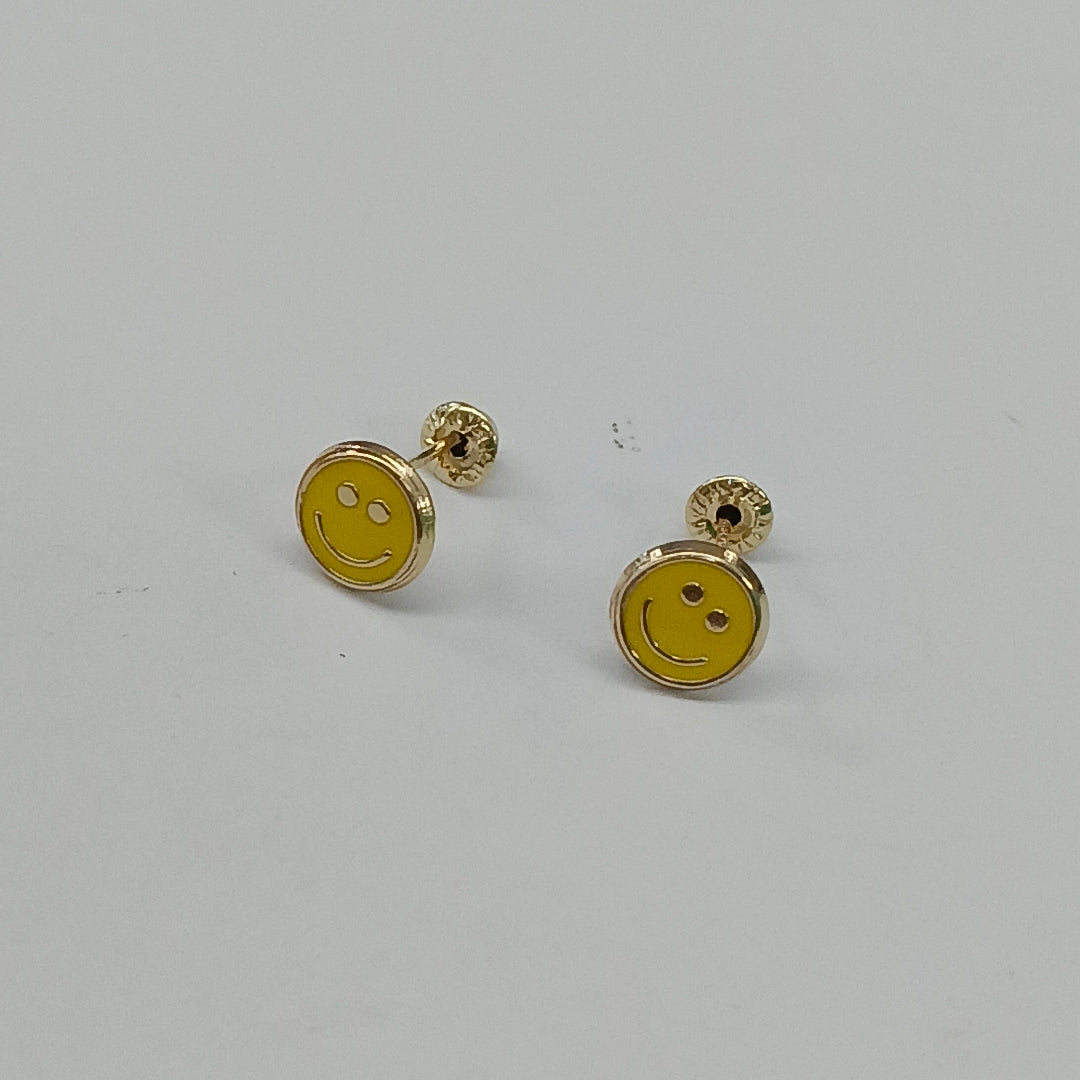 BROQUELES BROQUEL FIG SONRISA ESMALTE AMARILLO 14K 0.2074 GR (NUEVO)