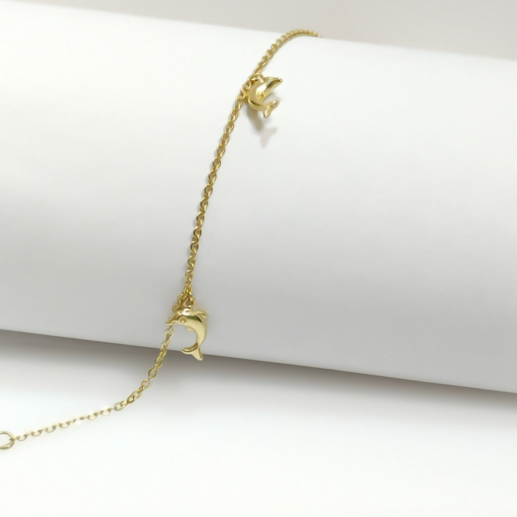 PULSERA ESPECIAL CON DIJES DELFINES 10K 18 CM 2 GR (NUEVO)