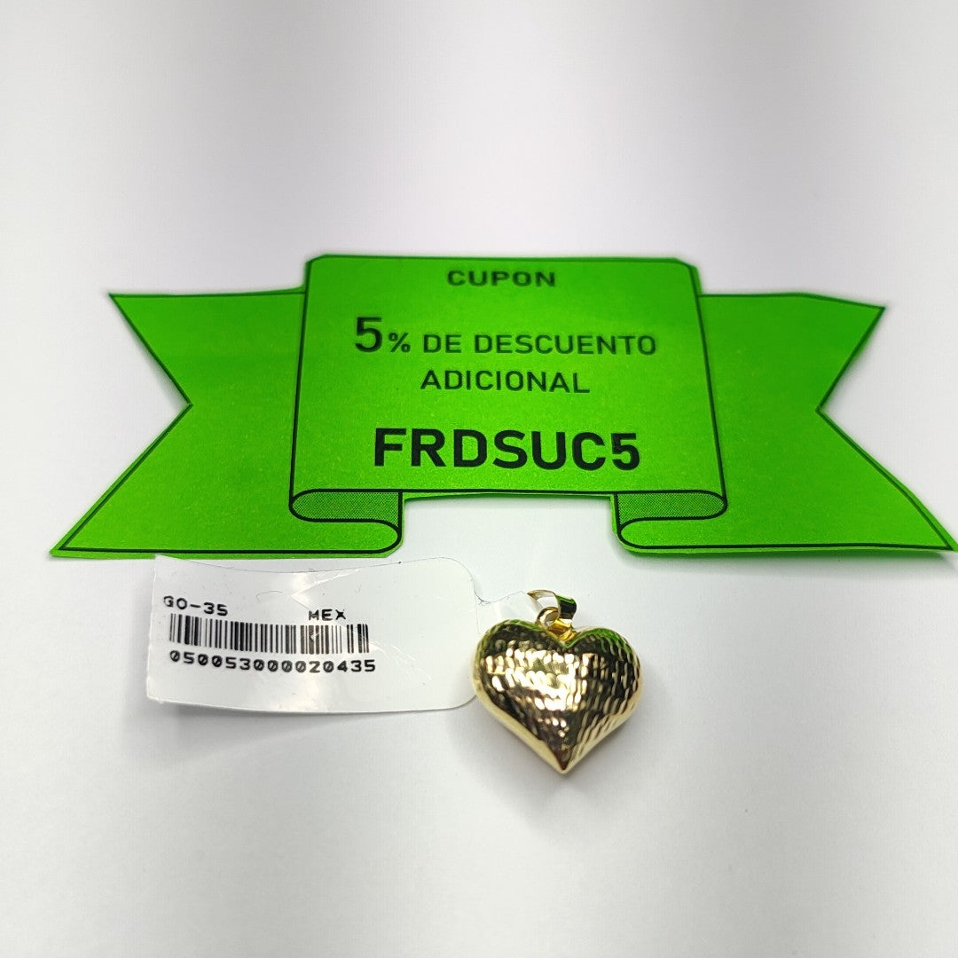 DIJE TEJIDO CORAZON LABRADO 14K 1 GR (NUEVO)