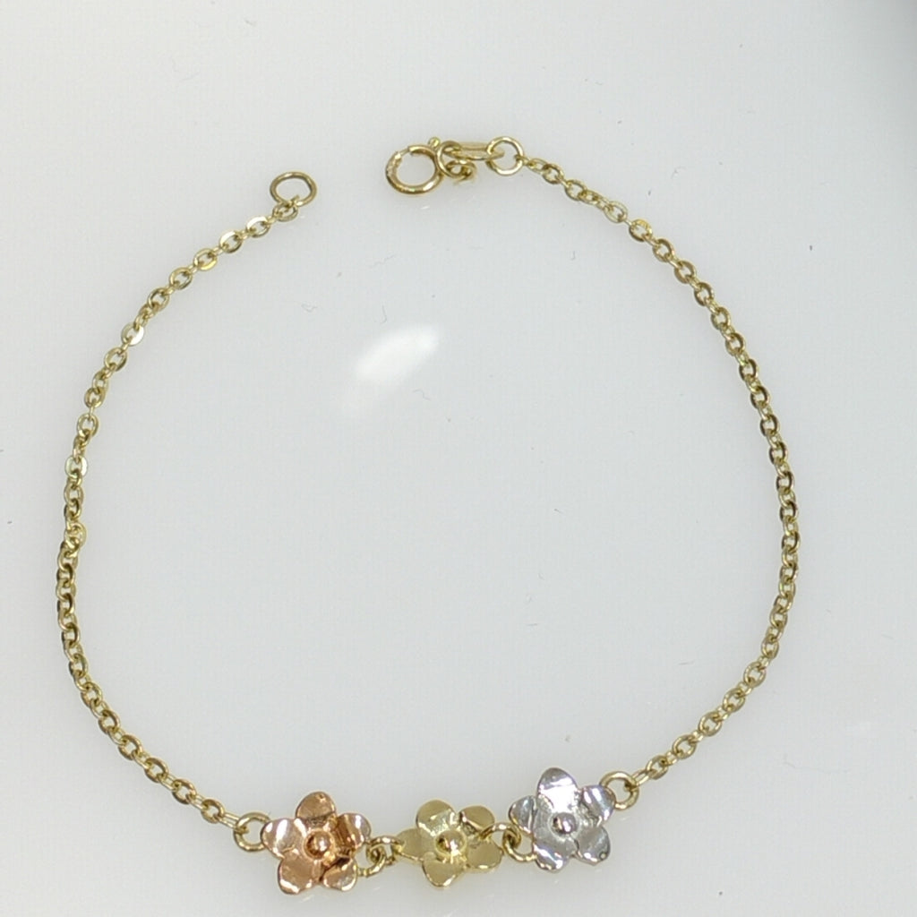 PULSERA TEJIDO ESPECIAL FIG FLORES 14K 18 CM 2.1 GR (NUEVO)