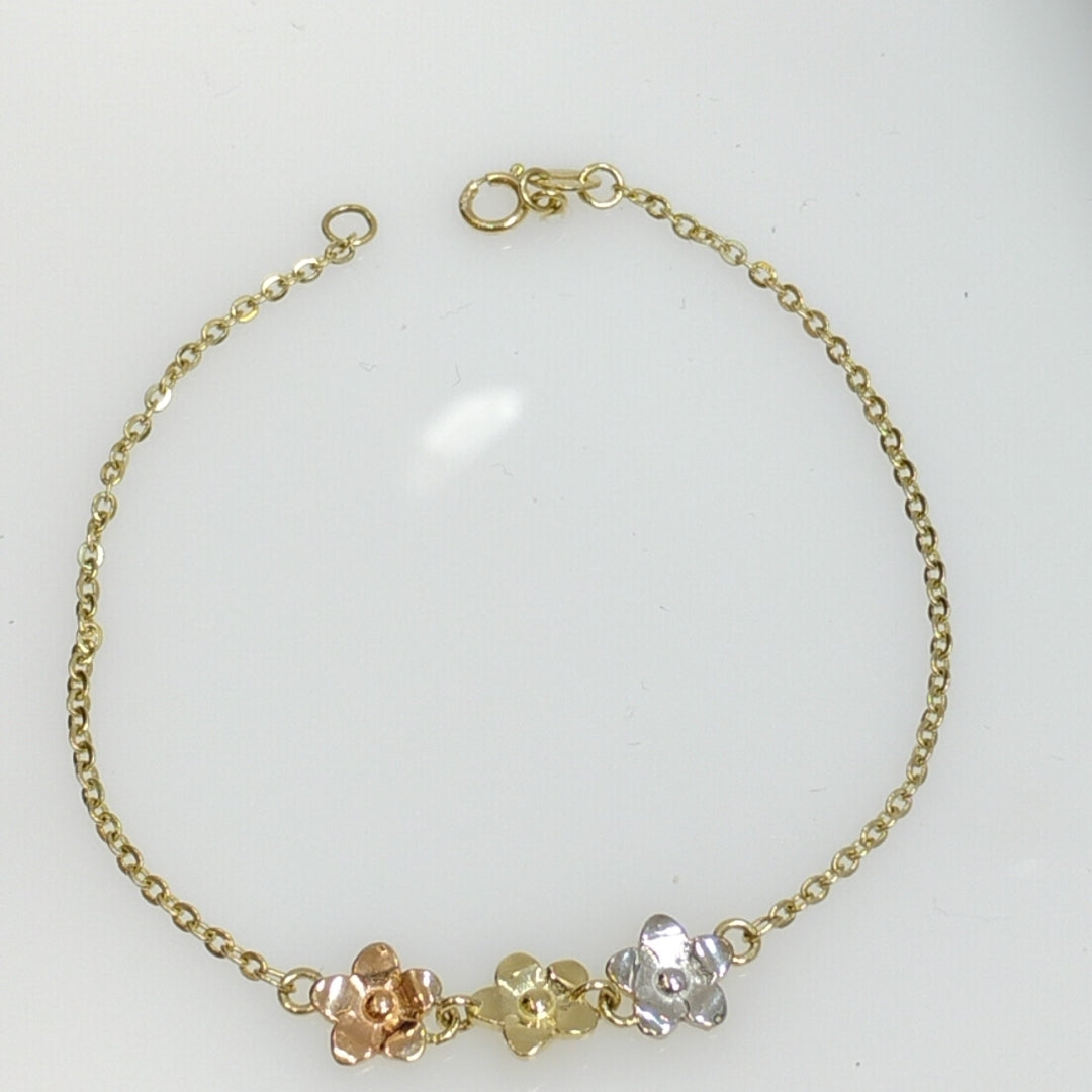 PULSERA TEJIDO ESPECIAL FIG FLORES 14K 18 CM 2.1 GR (NUEVO)