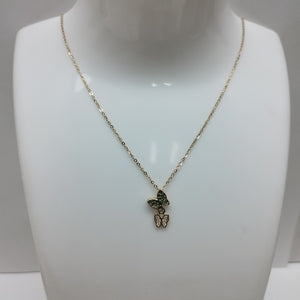 CADENA TEJIDO GARGANTILLA CON DIJE MARIPOSAS CIRCONIAS Y PIEDRAS DE COLOR 14K 45 CM 2 GR (NUEVO)