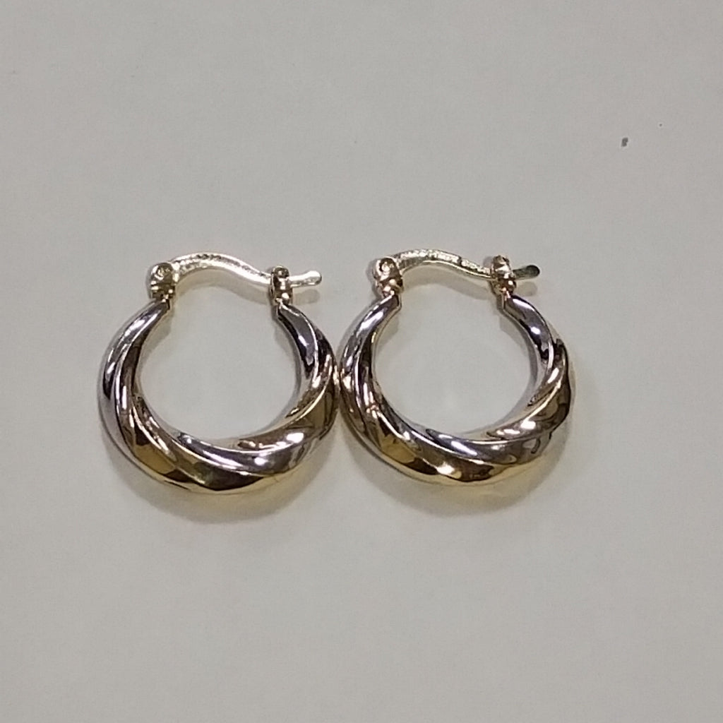 ARETES TEJIDO ARRACADA TRENZADA COMBINADA 14K 1.8 GR (NUEVO)