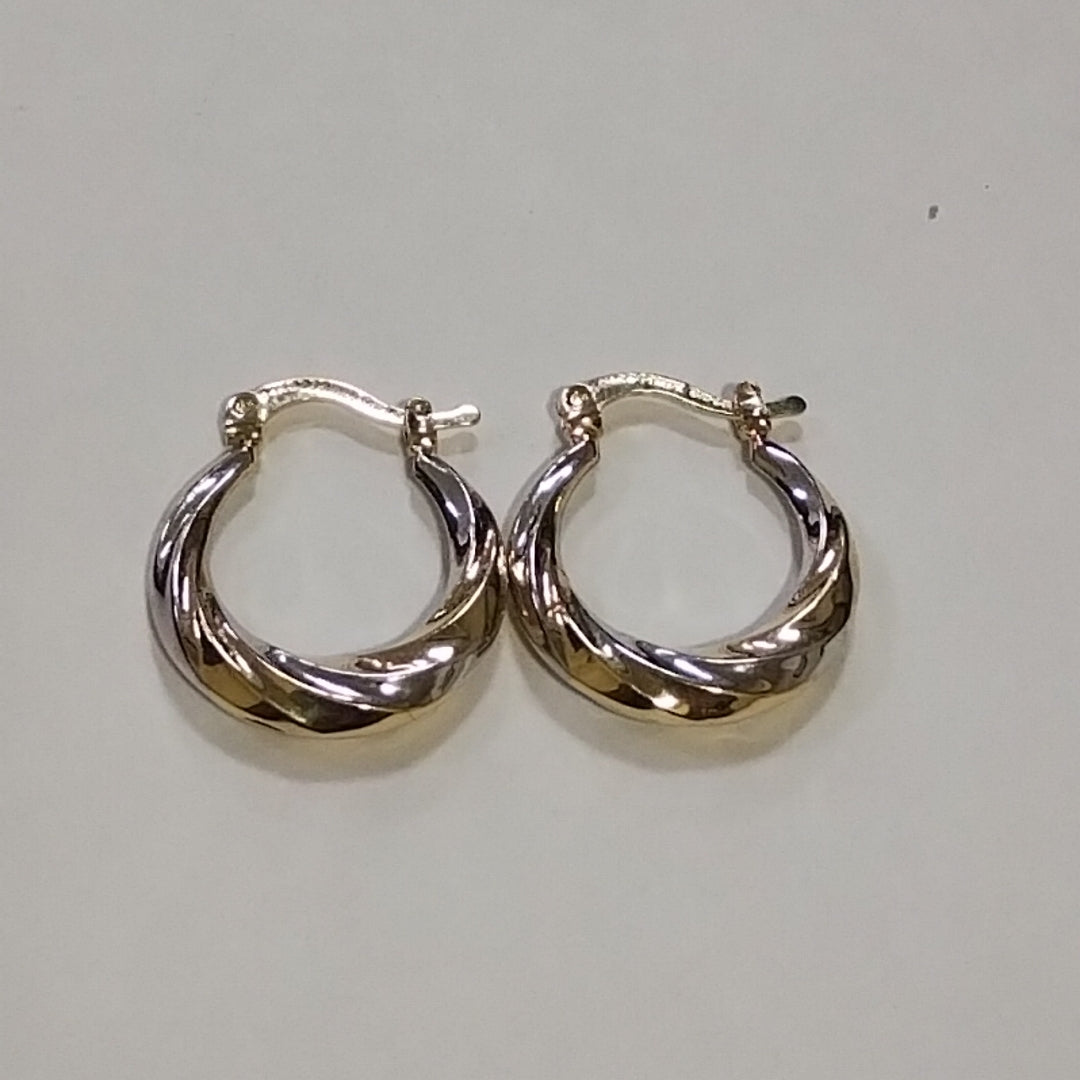 ARETES TEJIDO ARRACADA TRENZADA COMBINADA 14K 1.8 GR (NUEVO)