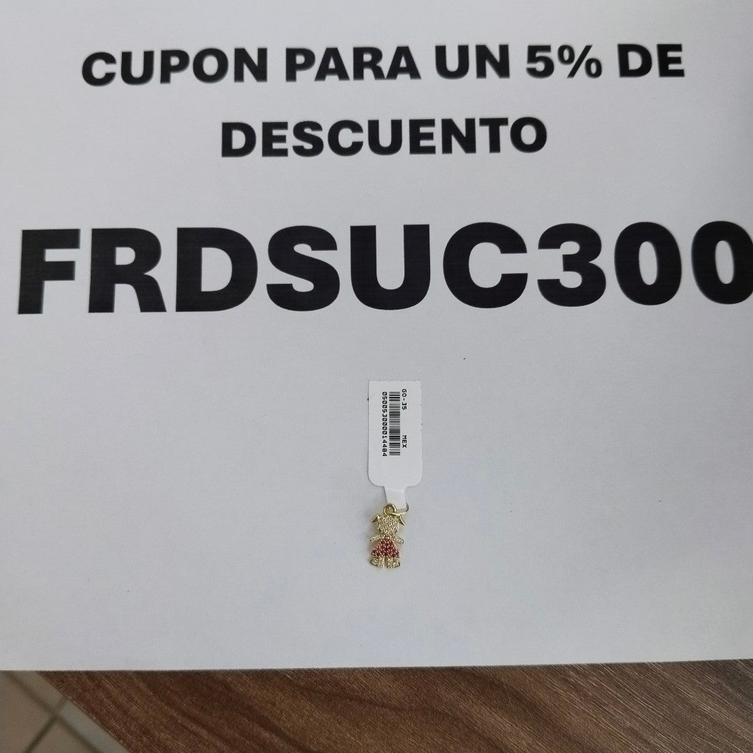 DIJE NIÑA CON CIRCONIAS Y PIEDRAS DE COLOR 10K 1 GR (NUEVO)