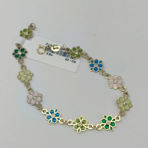 PULSERA ESPECIAL FLORES CON ESMALTE 14K 18 CM 4.5 GR (NUEVO)