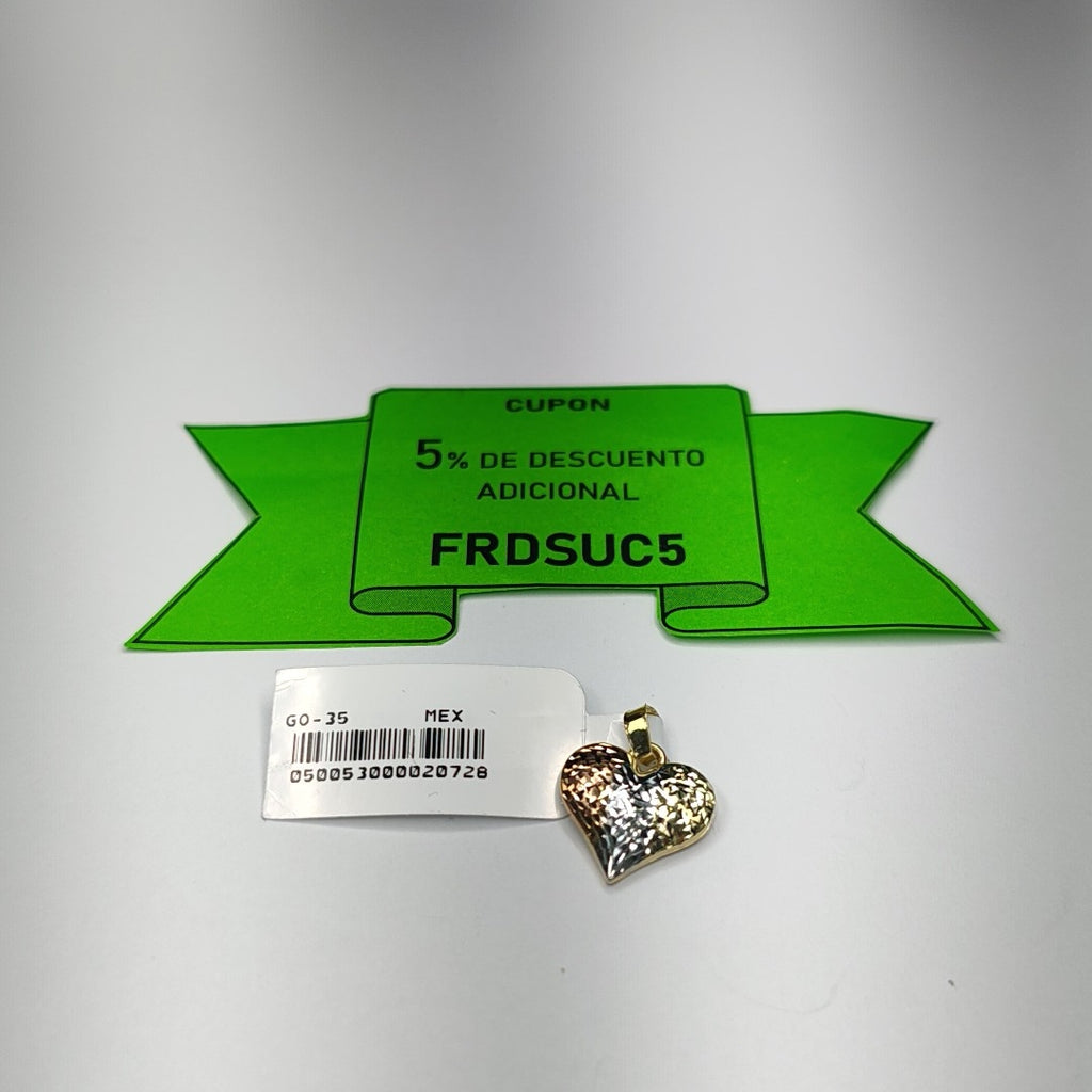 DIJE TEJIDO CORAZON LABRADO COMBINADO 14K 1.3 GR (NUEVO)