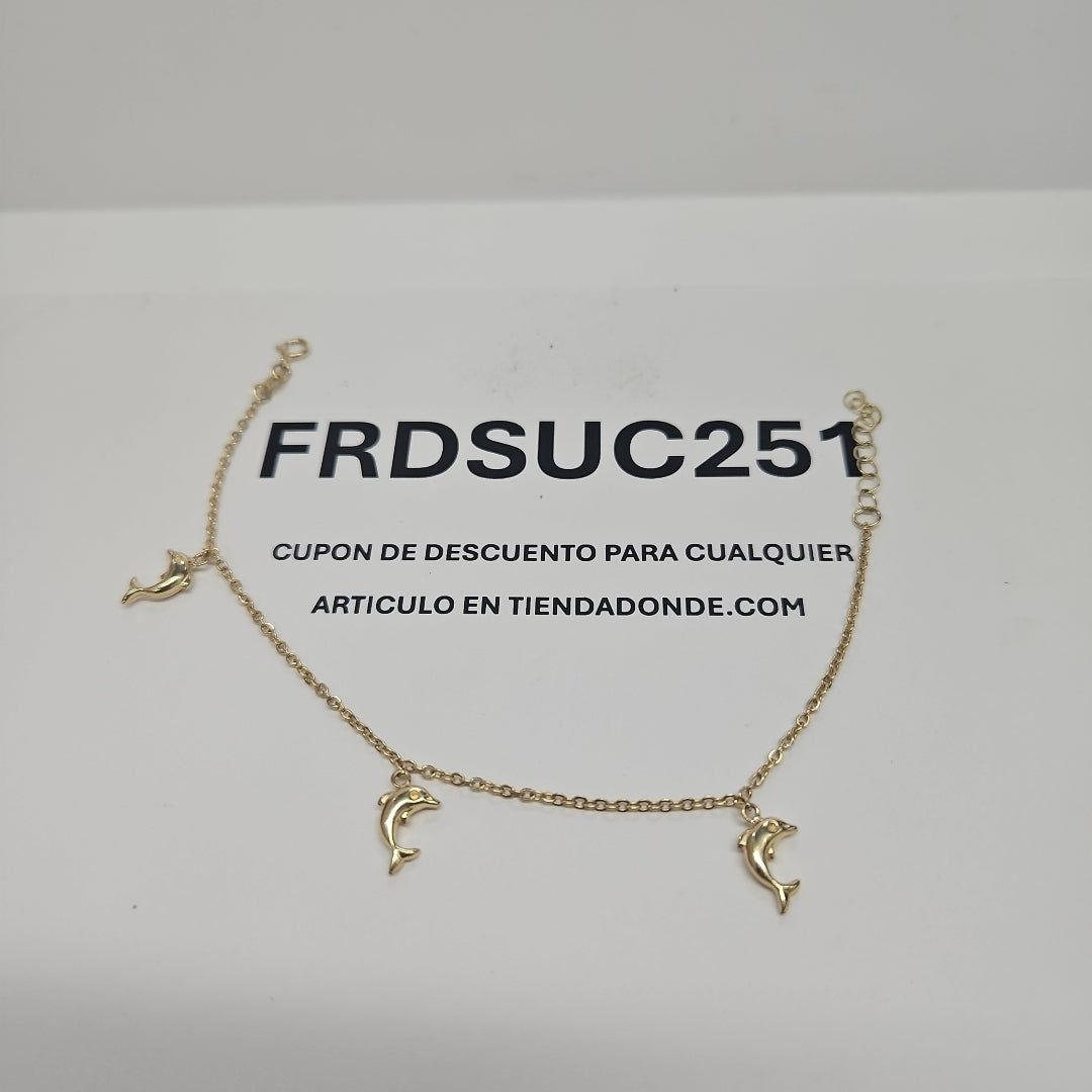PULSERA ESPECIAL CON DIJES DELFINES 10K 18 CM 1.9 GR (NUEVO)