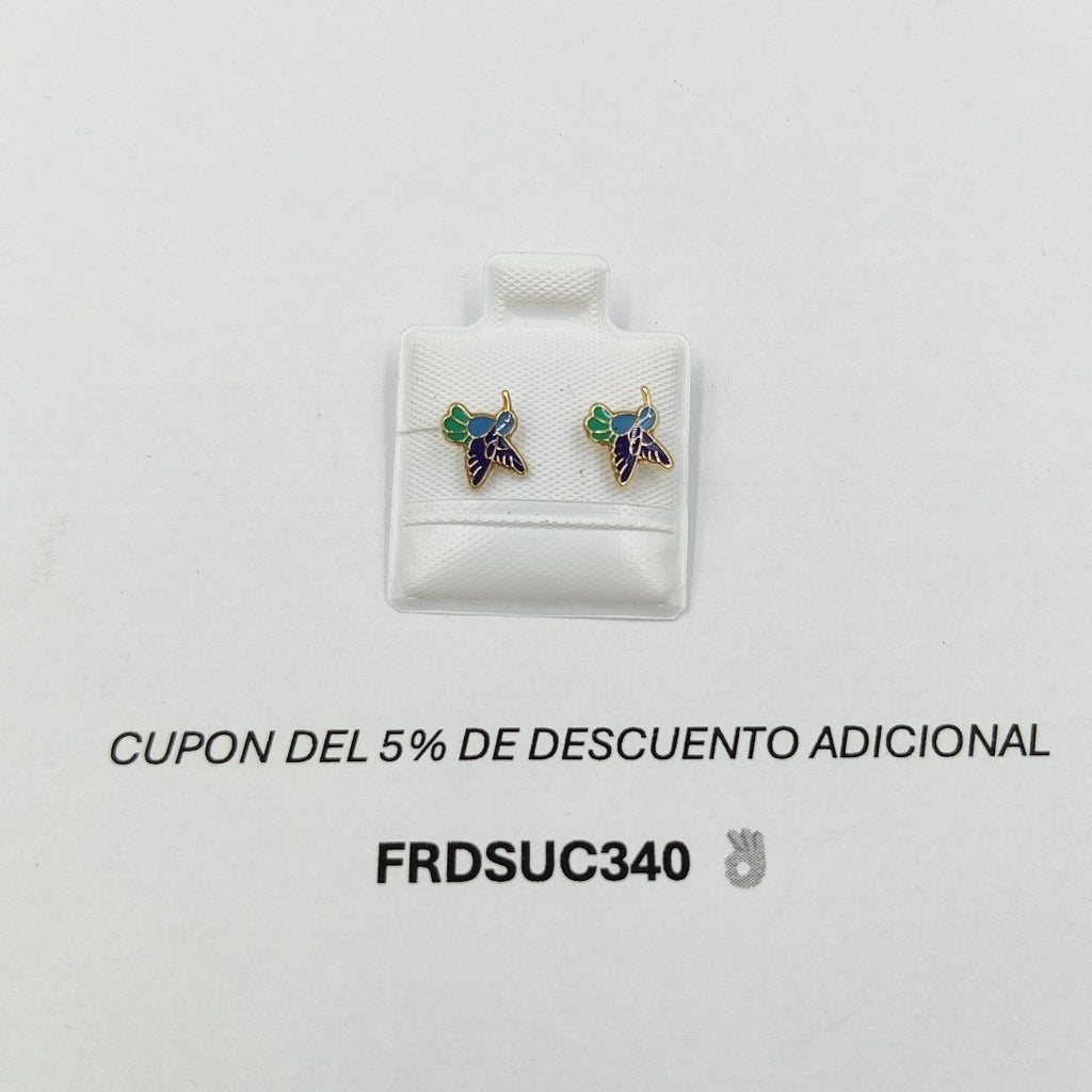 BROQUELES BROQUEL FIG COLIBRI ESMALTE AZUL 14K 0.2138 GR (NUEVO)