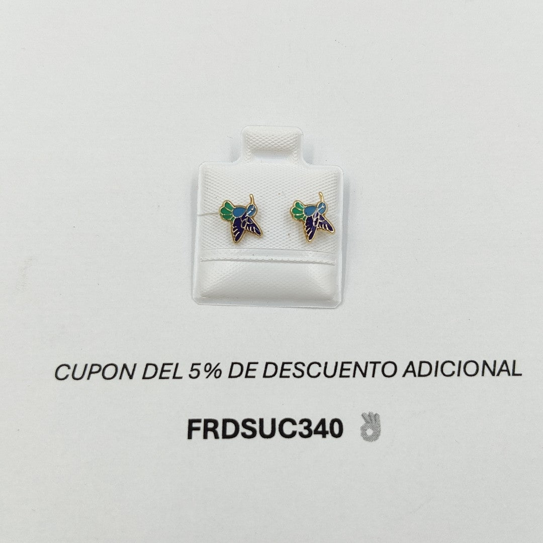 BROQUELES BROQUEL FIG COLIBRI ESMALTE AZUL 14K 0.2138 GR (NUEVO)